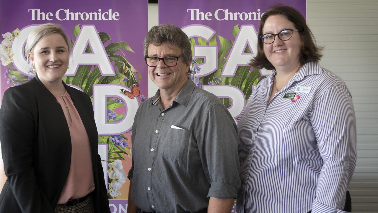 Launch of The Chronicle‘s Garden Competition for 2021. From left; Erika Brayshaw – The Chronicle, Mike Wells and Kate Scott – TRC.