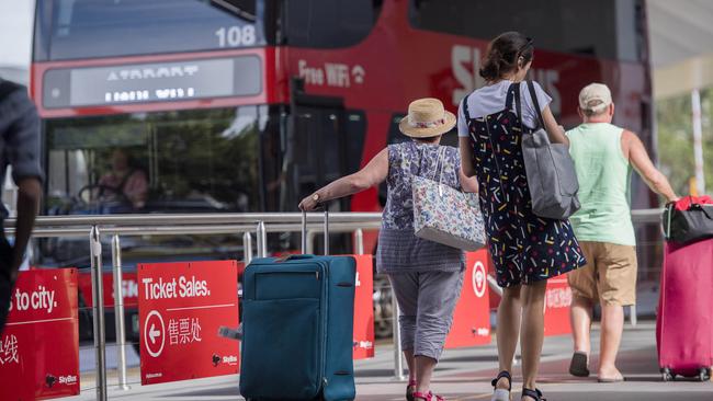 Airport travellers using SkyBus. Picture: Jason Edwards