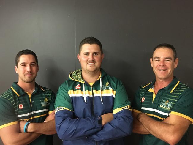 Baird (right) with Hawks assistant coach Nick Stevens and head coach Dylan Sherriff.