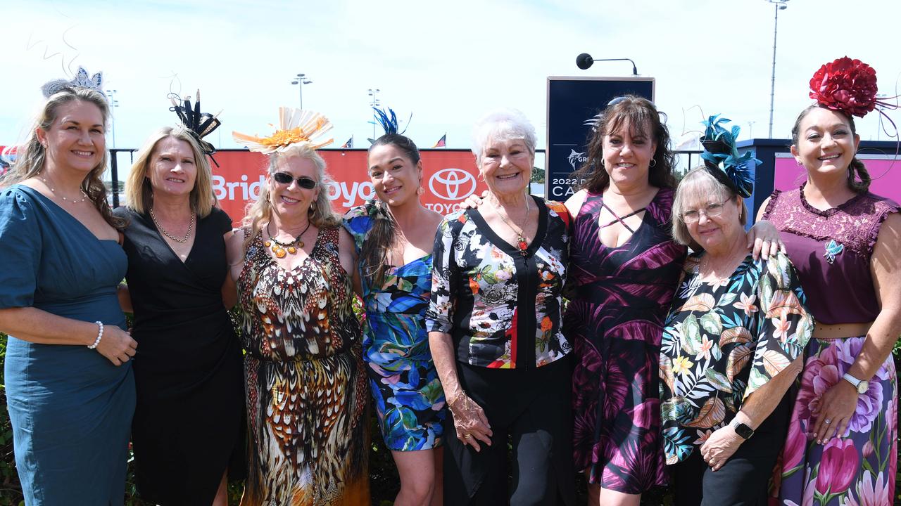 LR: Carleen Mitchell, Tina Salih, Kylie Bampton, Linda Norton, Bev Stares, Nicky Fisher, Liz Gibson and Naomi Evans at Darwin Ladies Day. Picture: (A)manda Parkinson