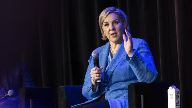 Tech Council of Australia and Tesla chair Robyn Denholm speaking at the conference on Thursday.