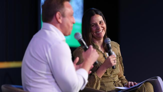 Premier Steven Miles and Jess Caire Queensland Executive Director Property Council of Australia. Picture: David Clark