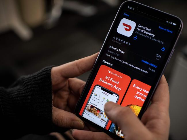 The DoorDash food delivery app. Picture: AFP