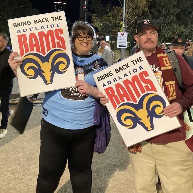 Adelaide Rams fans at Origin on Wednesday night.