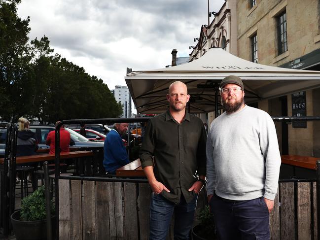 Kif Weber of Suzie Luck's and Ben Hickey of The Whaler. Cage night is within two weeks now and there is still no directive out of council or state government about how pubs, bars and restaurants will need to operate on the night. Picture: NIKKI DAVIS-JONES