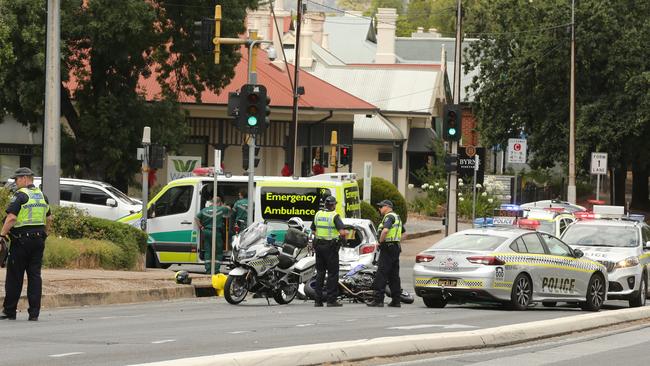 A motorcyclist died after colliding with the back of a car at the corner of Fullarton Road and The Parade at Norwood. Picture: Dean Martin