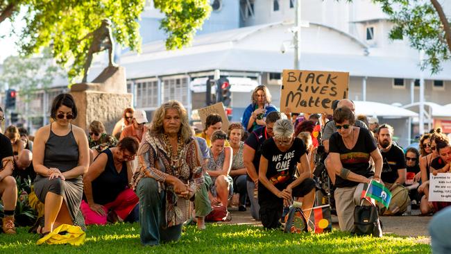 An organised peaceful vigil for the #BLM movement in Darwin see over 200 people attend for 3 minutes silence. Picture: Che Chorley