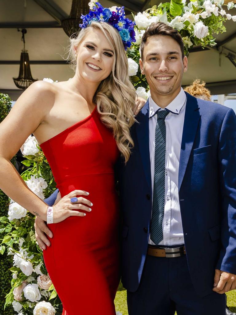 Shayna Jack and Joel Rintala at Doomben Racecourse for Melbourne Cup Day. Socials: Damien Anthony Rossi | Pictures: Jared Vethaak