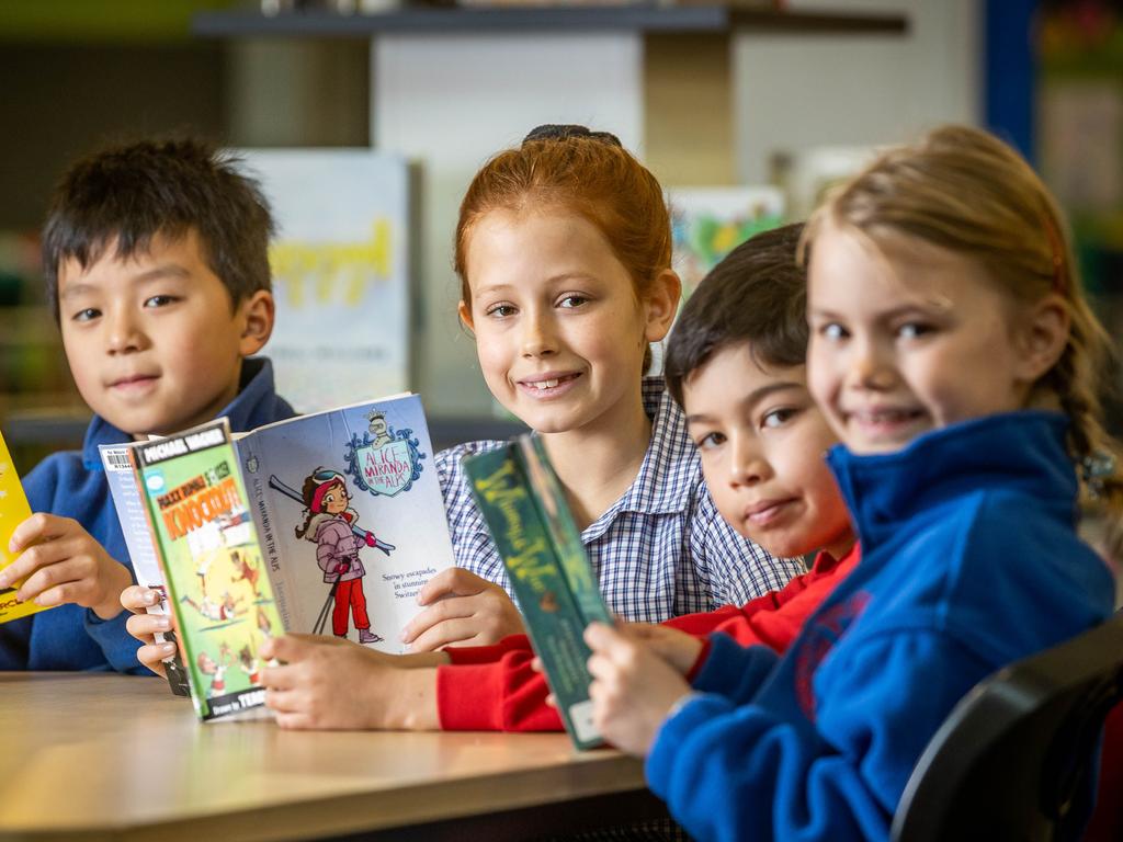 Girls vocab and spelling is better than boys. (for Kids News Spelling bee - network yarn). Port Melbourne Primary School students Jun Chea (9), Quincie Cracknell (8), Jacob Savva (9) and Ruby Miller (9). Picture: Jake Nowakowski