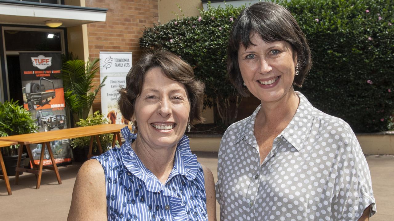 Julia Thomas and Sandra Rosentreter at the Toowoomba Grammar School Art Show. Saturday, March 25, 2023. Picture: Nev Madsen.