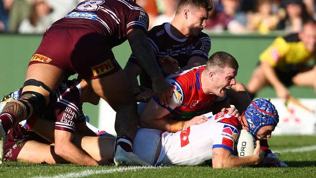 Kalyn Ponga scored Newcastle’s only try. Picture: Getty Images