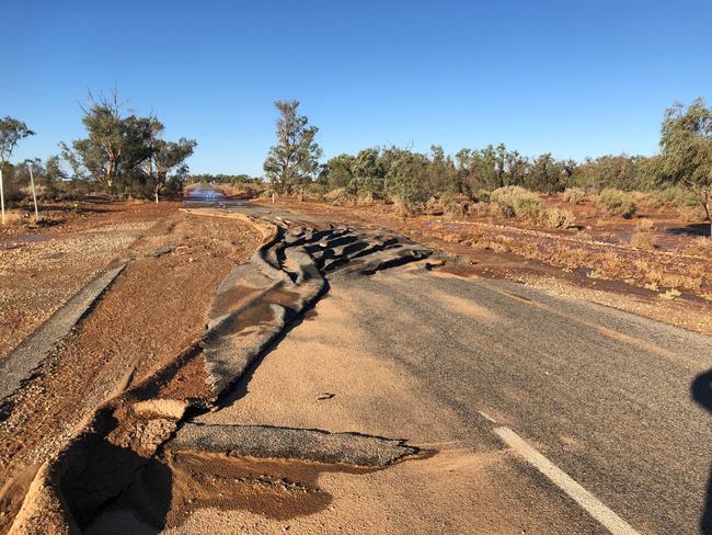 Storm damage on the Strzelecki Track, just north of Lyndhurst. Picture: Transport Department