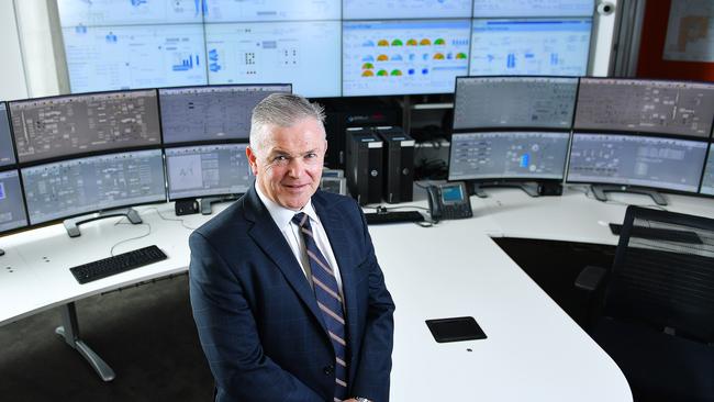 Santos Limited CEO Kevin Gallagher in a back up control room at their Adelaide headquarters. Picture: Mark Brake