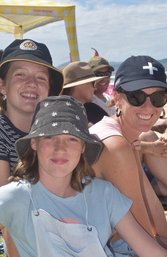 Matilda, Elise and Evie Pentland at day two of the Senior and Masters division of the 2023 Queensland Surf Life Saving Championships at Mooloolaba. Photo: Elizabeth Neil