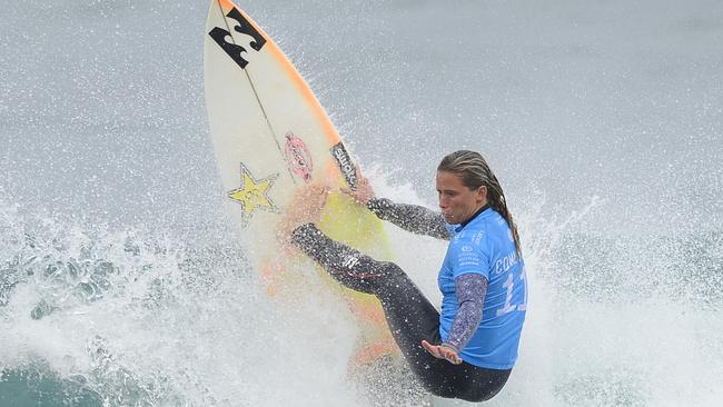 Courtney Conlogue during the final of the 2016 Rip Curl Pro at Bells Beach. Picture: Stephen Harman