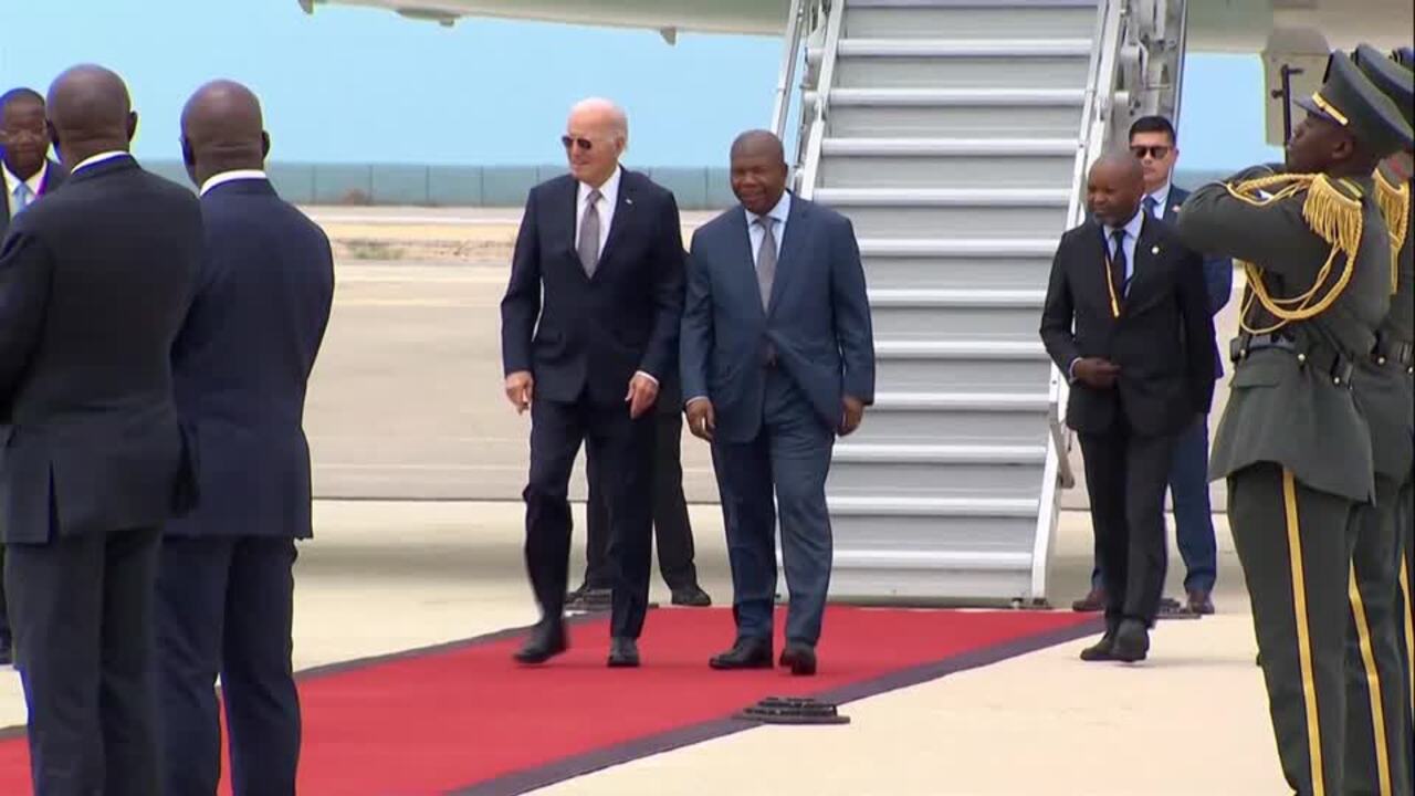 Biden arrives at Angolan port city of Lobito to tout railway plans