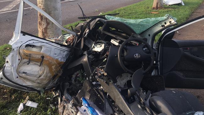 Police are cleaning up the wreckage after a horror crash on Chung Wah Tce. PICTURE: NT Police