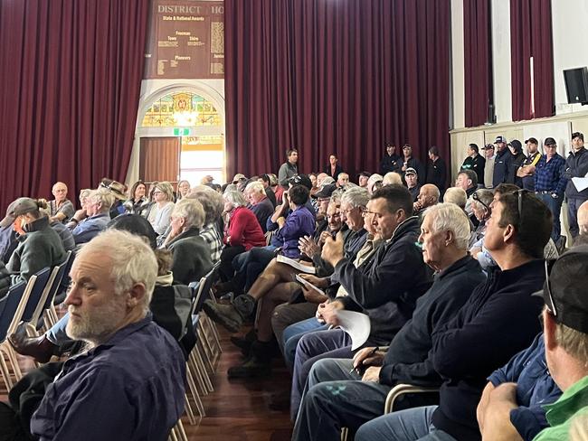 Full house at the live sheep export phase-out consultation panel meeting in Narrogin, Western Australia, on April 18, 2023.