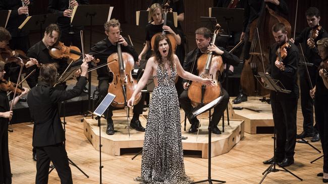 Soprano Nicole Car with the Australian Chamber Orchestra in Sydney’s City Recital Hall. Picture: Nic Walker.