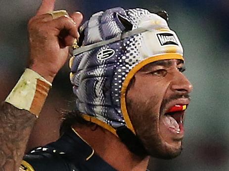 Cowboys Johnathan Thurston celebrates his sides fightback win during NRL match Parramatta Eels v Nth Queensland Cowboys at Pirtek Stadium, Parramatta. pic. Phil Hillyard