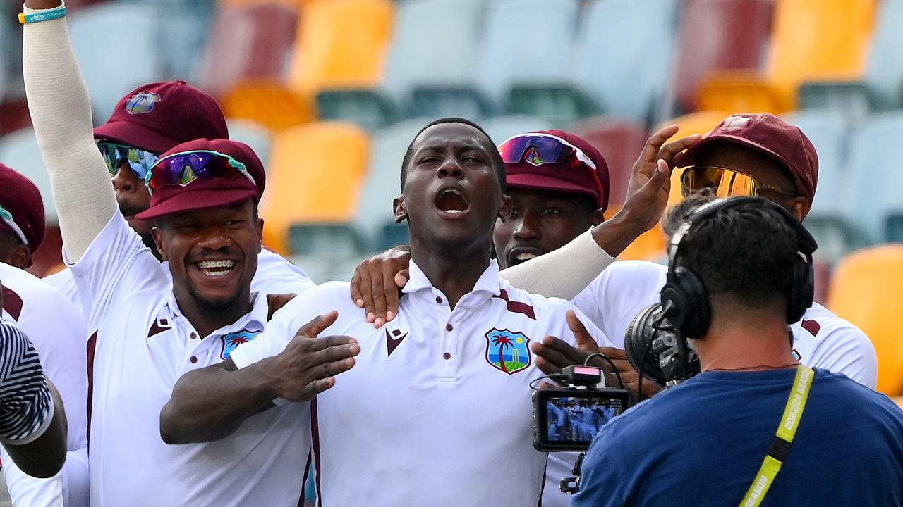 Shamar Joseph of the West Indies celebrates victory. Picture: Bradley Kanaris/Getty Images