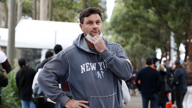 Tradie Wesley Walker, 43, from Parramatta, was at the vaccination hub keen to get any vaccine. Picture: Jane Dempster