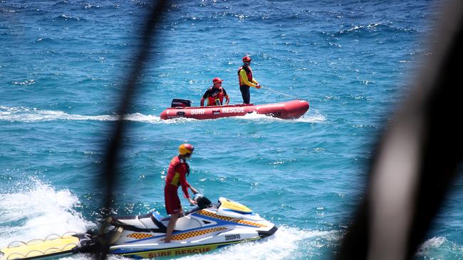 IRBs and Jet skis combing seas off Leggars Point at South West Rocks. Pic NCA NewsWire / Nathan Edwards