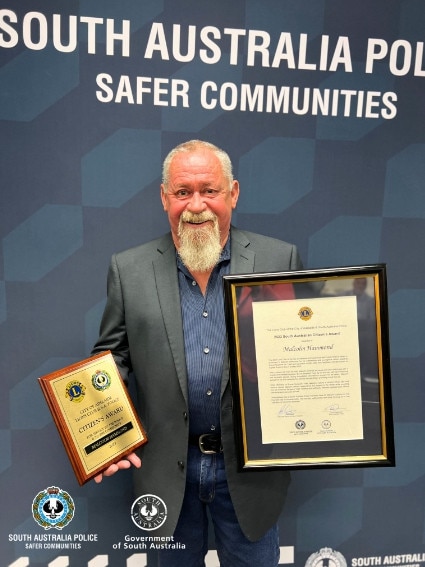 Malcolm Hammond was named the Lions Club of the City of Adelaide and SAPOL 2023 Citizen of the Year. Picture: SAPOL