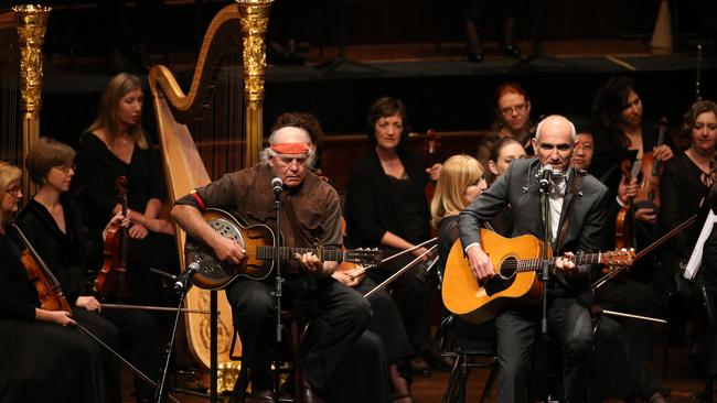 Kev Carmody and Paul Kelly performed the song at Gough Whitlam’s memorial service in 2014. Picture: News Corp Australia.