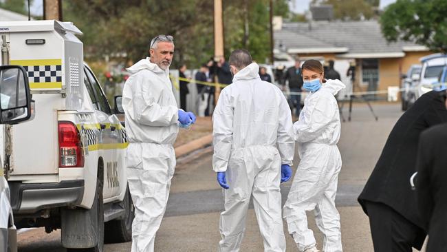 Forensic police at the home of Sean Ferris who was fatally shot by police outside his Crystal Brook home. Picture: NCA NewsWire / Brenton Edwards