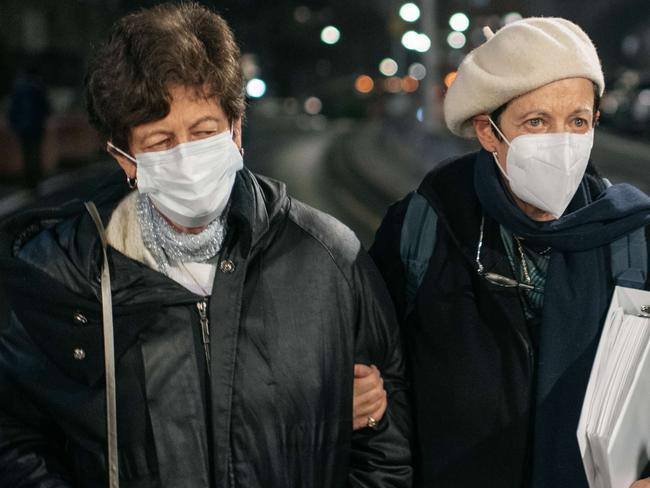 Ghislaine Maxwell’s sisters Christine and Isabel Maxwell, leave court. Picture: Getty