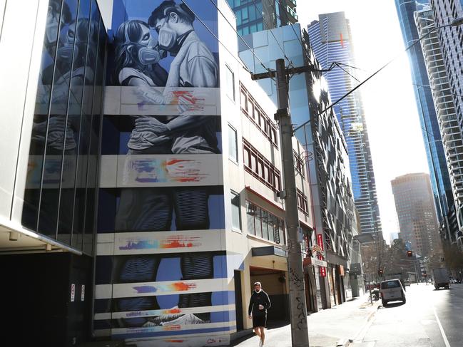 MELBOURNE, AUSTRALIA- NewsWire Photos AUGUST 31, 2020: A COVID mural is seen in Southbank during stage four COVID-19 lockdown in Melbourne. Picture: NCA NewsWire/ David Crosling