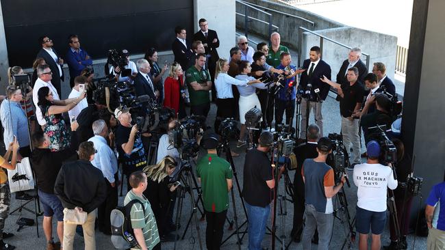 Greg Inglis speaks to the media at Redfern Oval. Picture: Brett Costello