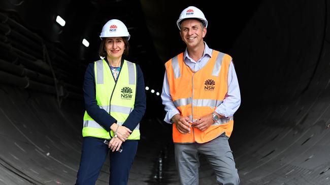 NSW Premier Gladys Berejiklian and Transport Minister Andrew Constance during a tour of the Sydney Metro site at Marrickville. Picture: AAP Image/Joel Carrett
