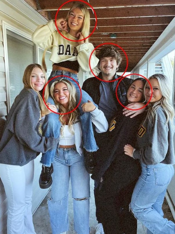 University of Idaho students Madison Mogen (top), 21, Kaylee Goncalves (bottom left), 21, Ethan Chapin (centre), 20, and Xana Kernodle (right), 20, were killed in their off-campus home in November. Picture: kayeleegoncalves/Instagram