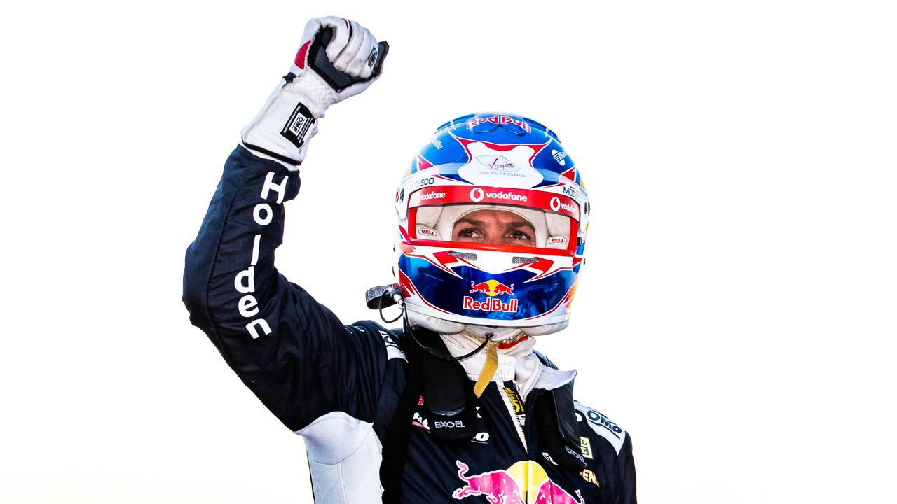 Jamie Whincup celebrates his win at the Ipswich SuperSprint.