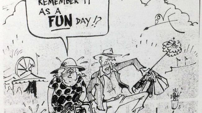 right: A cartoon from The Gympie Times in the 80s. The brief history of the Gympie Show. Picture: Contributed