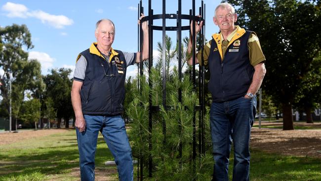 Sunbury RSL sub branch president Graeme Williams and secretary Harry Beckwith at the site of a newly planted Lone Pine. Picture: Kylie Else