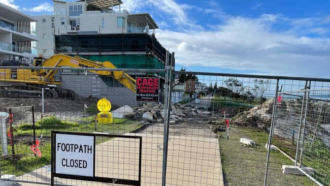 The footpath at 347 Golden Four Drive in Tugun has been blocked by developers undertaking earthworks. Photo: Facebook