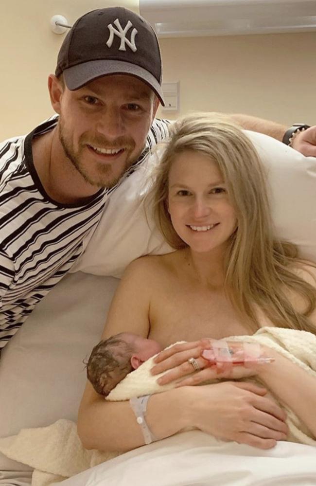 Crows star Bryce Gibbs and wife Lauren welcomes second child, baby girl Madison. Picture: Instagram.