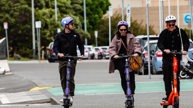 Sam, Jennifer and Matt Sweetman on e-scooters. Picture: Linda Higginson