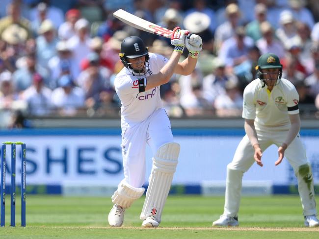 Zak Crawley hit Pat Cummins for four on the first ball of the Ashes. Picture: Shaun Botterill/Getty Images