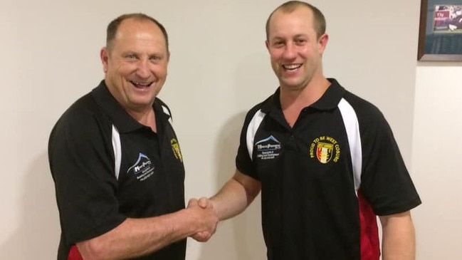 New West Coburg EDFL coach Dale May (right) with presidnet David Gloury. Picture: SUPPLIED