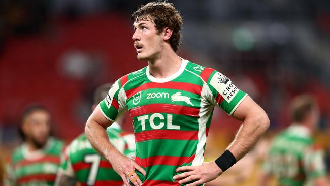 Campbell Graham of the Rabbitohs looks on during the round 23 NRL match between the Penrith Panthers and the South Sydney Rabbitohs at Suncorp Stadium, on August 20, 2021, in Brisbane, Australia. (Photo by Chris Hyde/Getty Images)