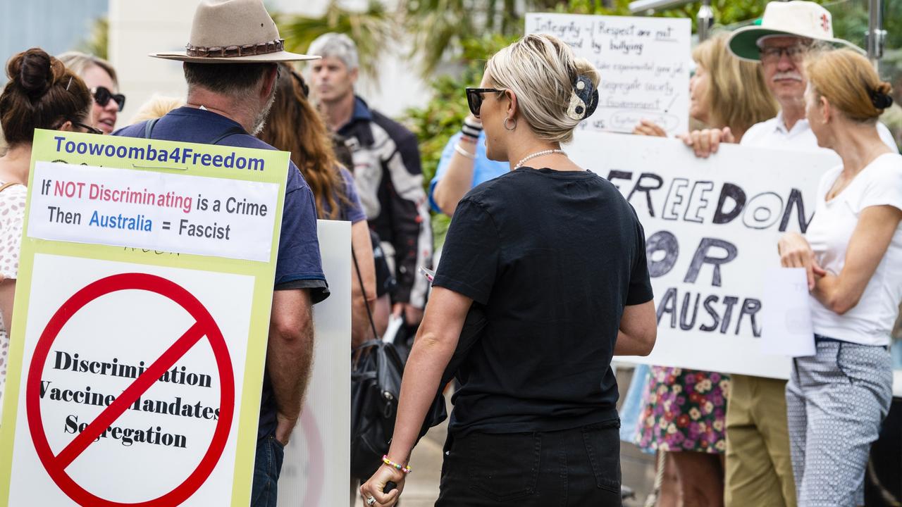 Supporters of Bar Wunder outside Toowoomba Courthouse on Tuesday, January 25, 2022, but the venue’s owner Mark Kenneth McElligott did not appear in court. Picture: Kevin Farmer