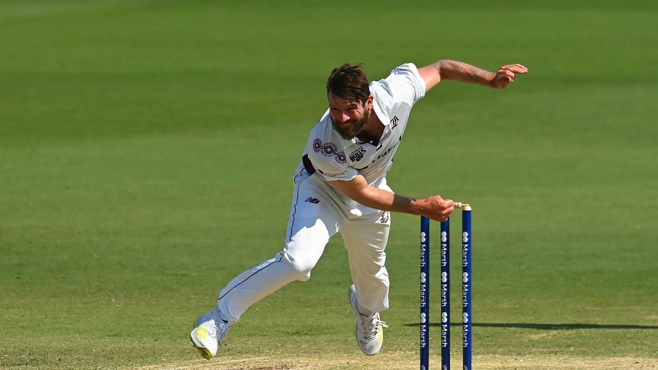 Michael Neser opened the bowling for Queensland after his rapid 90 batting at No. 7, and quickly removed Travis Dean as Victoria collapsed to 3-45 in their second innings. Picture: Albert Perez / Getty Images
