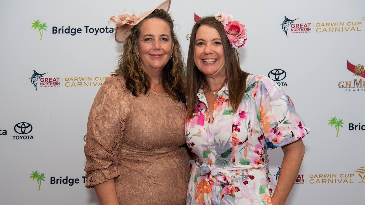 Felicity Lolias Mindil Beach Casino Resort and General Manager NTNews Kirsten Porteous at the 2024 Darwin Cup Carnival Ladies Day. Picture: Pema Tamang Pakhrin