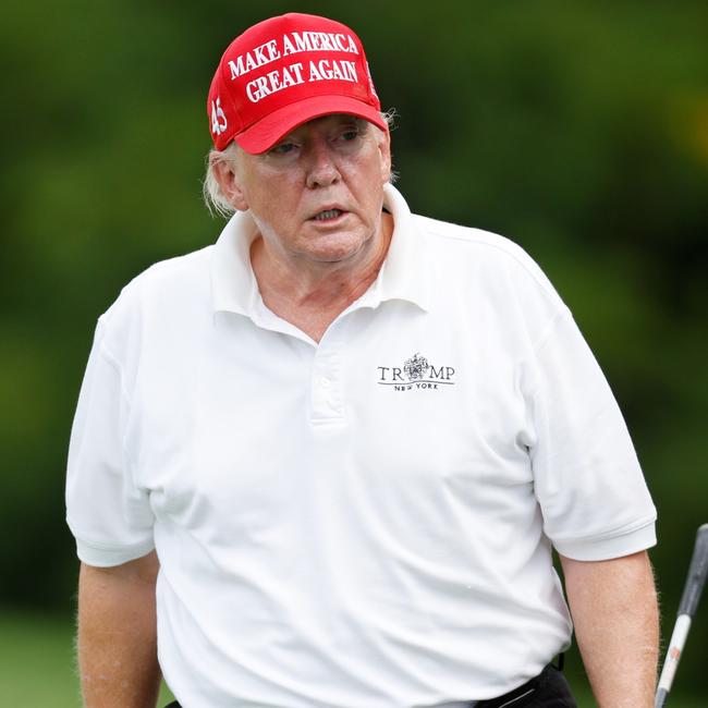 Former president Donald Trump was fresh-faced at the tournament. Picture: Cliff Hawkins/Getty Images.