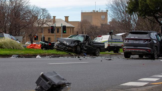 Scene of a fatal crash at the ABC roundabout in Hobart on Sunday 21st July 2024.