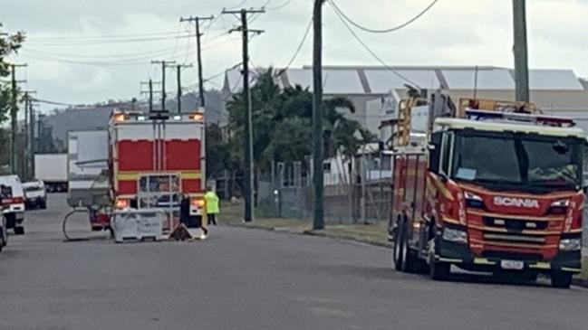 An exclusion zone has been set up on Everett street in Bohle as emergency services clean up a chemical spill after a 500 litre barrel of sodium thiophosphate was punctured late Thursday night. November 22, 2024.